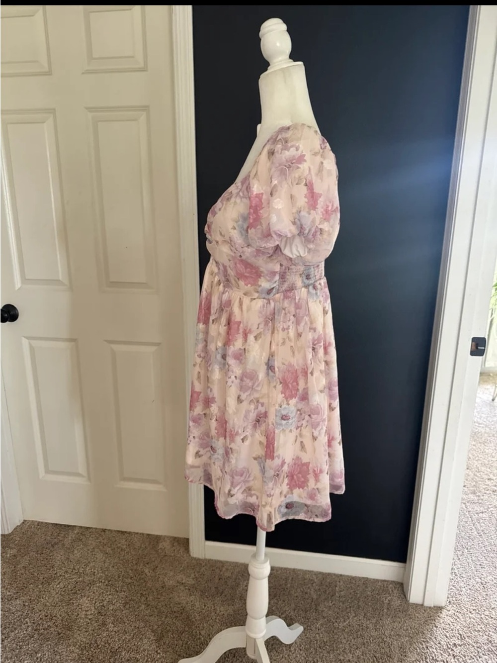 Lulus Fresh Florals Cream Floral Print Puff Sleeve Mini Dress Size Medium - Picture 7 of 12